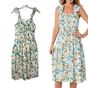 Peyton & Parker Womens Floral Ruffle Strap Smocked Tiered‎ Cotton Midi Dress XS
